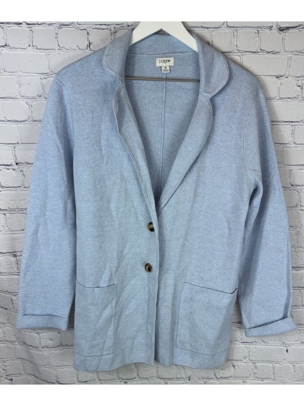 J.CREW Women’s Size Medium Light Blue Knit Blazer Two Button Jacket EUC